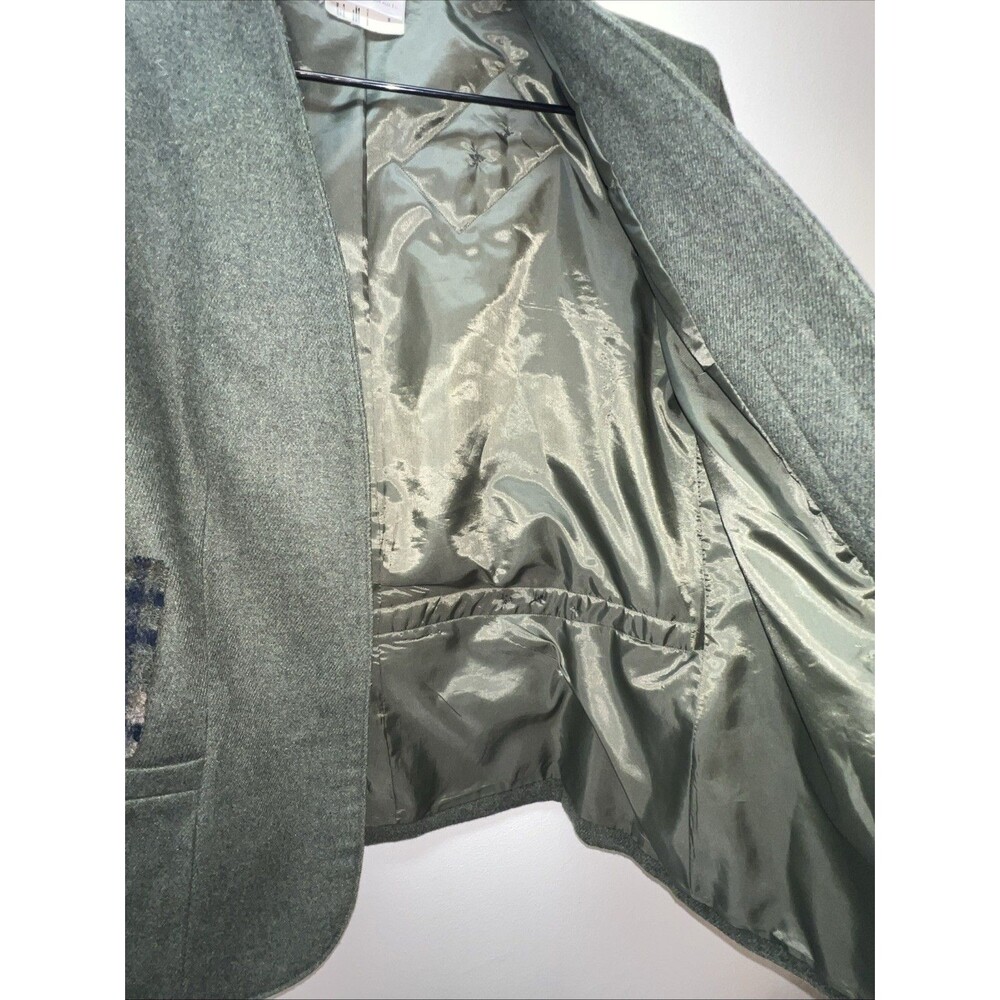 Vtg Tan Jay Womens Tweed Blazer Jacket Olive Green W/ Plaid Detail & Buttons M/L - Picture 6 of 16